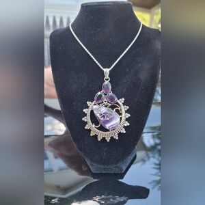 Large Sterling Silver (.925) Pendant Necklace w/ Amethyst Stone